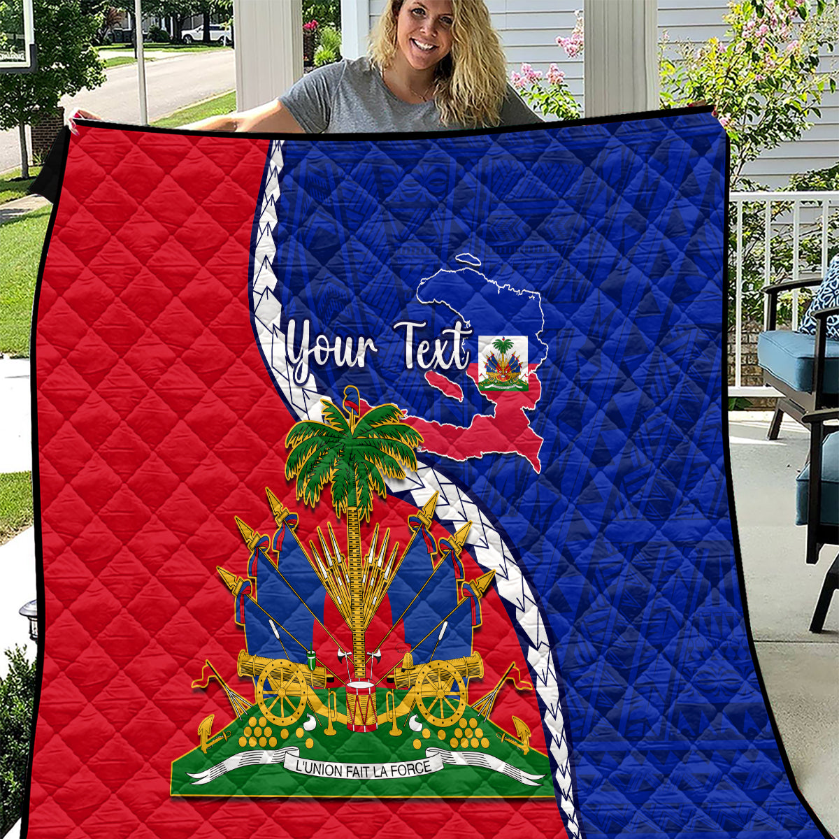 Personalised Haiti Independence Day Quilt Ayiti National Emblem With Polynesian Pattern - Wonder Print Shop