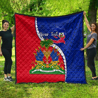 Personalised Haiti Independence Day Quilt Ayiti National Emblem With Polynesian Pattern - Wonder Print Shop