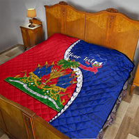 Personalised Haiti Independence Day Quilt Ayiti National Emblem With Polynesian Pattern - Wonder Print Shop