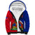 Personalised Haiti Independence Day Sherpa Hoodie Ayiti National Emblem With Polynesian Pattern - Wonder Print Shop