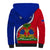 Personalised Haiti Independence Day Sherpa Hoodie Ayiti National Emblem With Polynesian Pattern - Wonder Print Shop