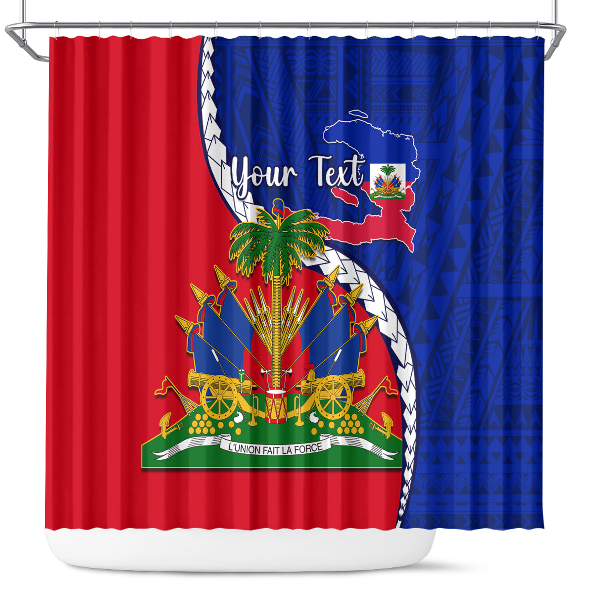 personalised-haiti-independence-day-shower-curtain-ayiti-national-emblem-with-polynesian-pattern