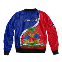 Personalised Haiti Independence Day Sleeve Zip Bomber Jacket Ayiti National Emblem With Polynesian Pattern - Wonder Print Shop