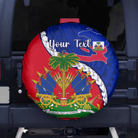 Personalised Haiti Independence Day Spare Tire Cover Ayiti National Emblem With Polynesian Pattern - Wonder Print Shop