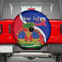 Personalised Haiti Independence Day Spare Tire Cover Ayiti National Emblem With Polynesian Pattern - Wonder Print Shop