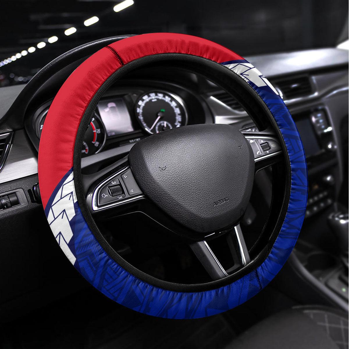 Haiti Independence Day Steering Wheel Cover Ayiti National Emblem With Polynesian Pattern - Wonder Print Shop