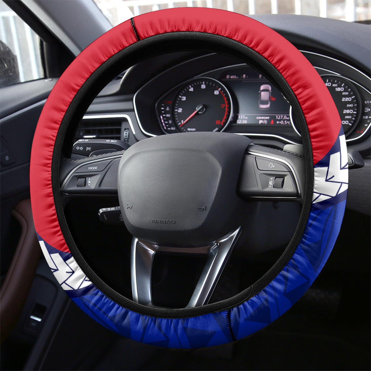 Haiti Independence Day Steering Wheel Cover Ayiti National Emblem With Polynesian Pattern - Wonder Print Shop