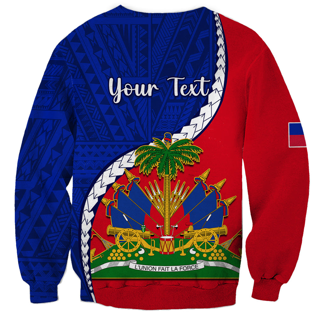 Personalised Haiti Independence Day Sweatshirt Ayiti National Emblem With Polynesian Pattern - Wonder Print Shop
