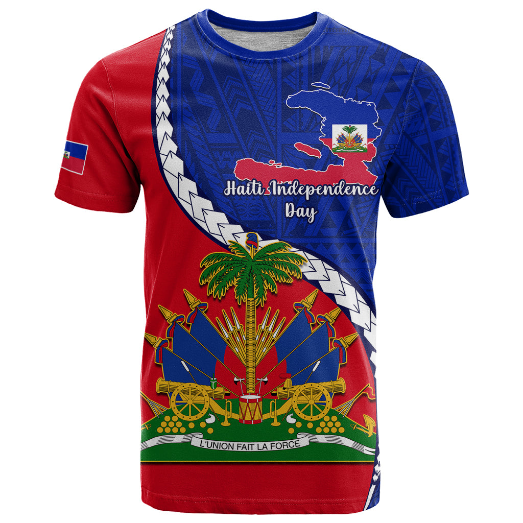 Personalised Haiti Independence Day T Shirt Ayiti National Emblem With Polynesian Pattern - Wonder Print Shop