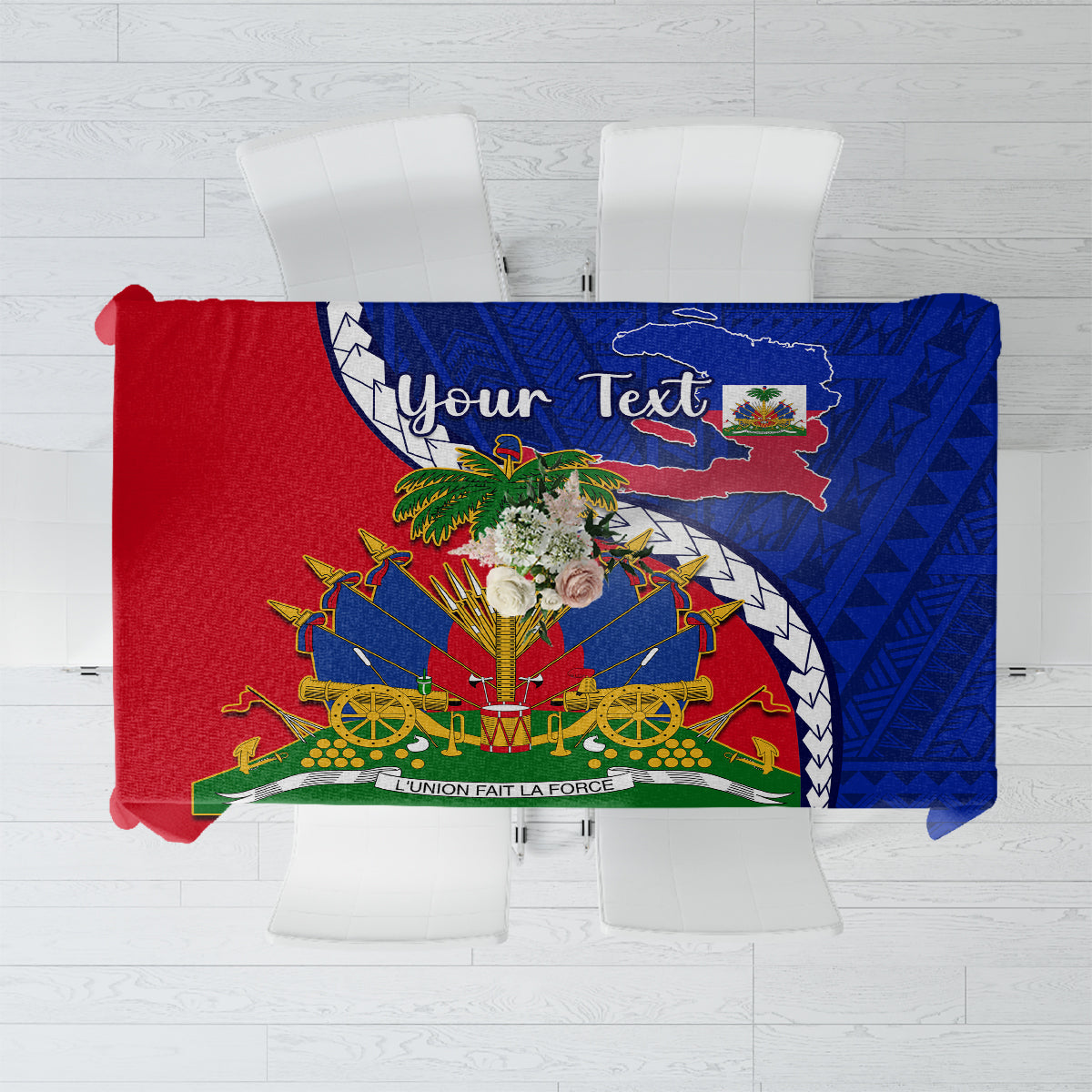Personalised Haiti Independence Day Tablecloth Ayiti National Emblem With Polynesian Pattern - Wonder Print Shop
