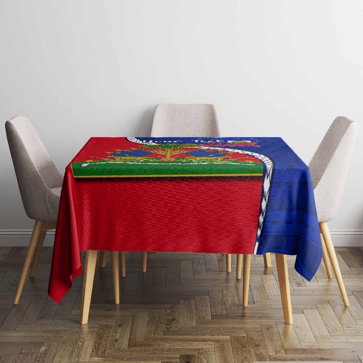 Personalised Haiti Independence Day Tablecloth Ayiti National Emblem With Polynesian Pattern - Wonder Print Shop