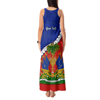 Personalised Haiti Independence Day Tank Maxi Dress Ayiti National Emblem With Polynesian Pattern - Wonder Print Shop