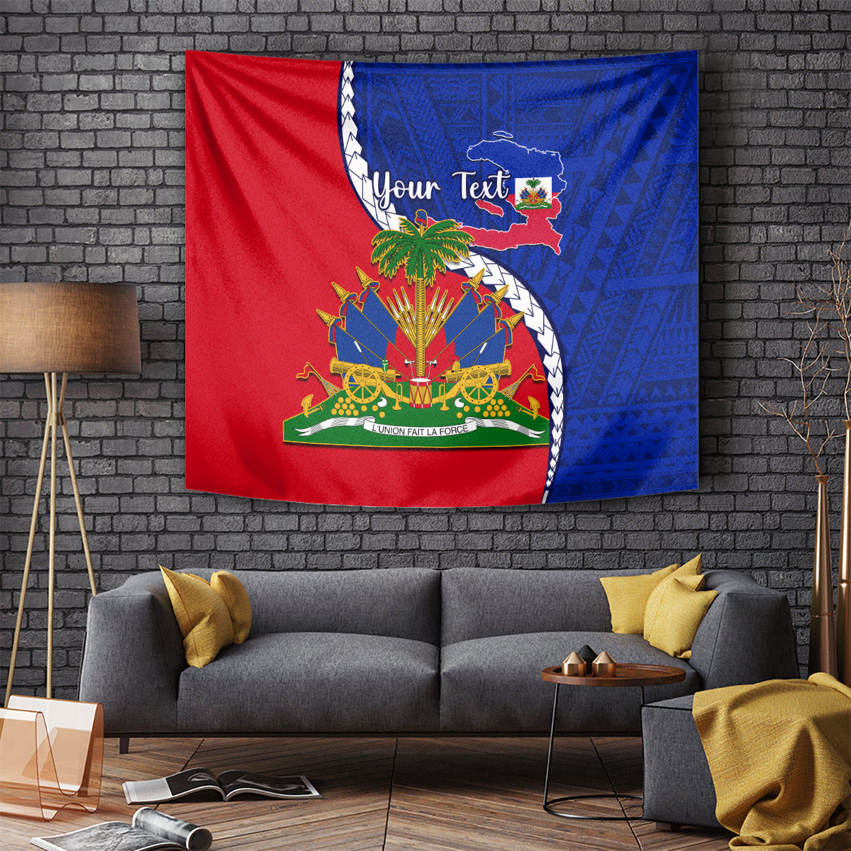 Personalised Haiti Independence Day Tapestry Ayiti National Emblem With Polynesian Pattern - Wonder Print Shop