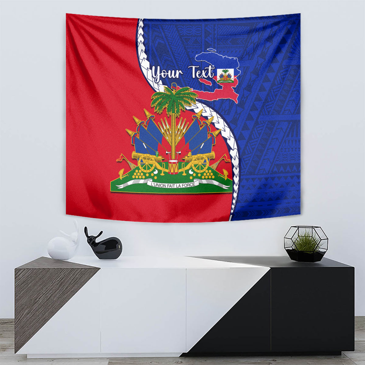 Personalised Haiti Independence Day Tapestry Ayiti National Emblem With Polynesian Pattern - Wonder Print Shop