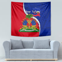 Personalised Haiti Independence Day Tapestry Ayiti National Emblem With Polynesian Pattern - Wonder Print Shop
