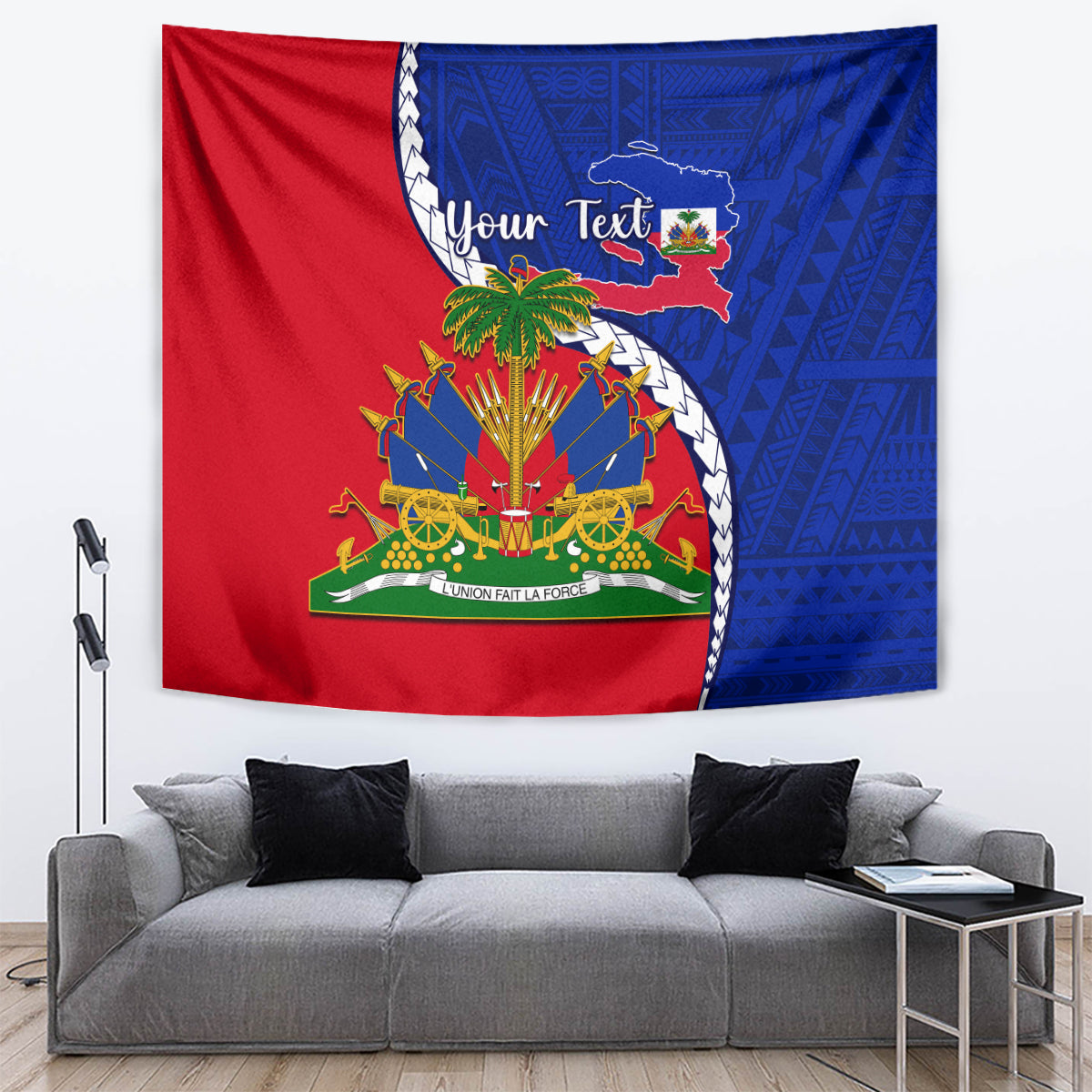 Personalised Haiti Independence Day Tapestry Ayiti National Emblem With Polynesian Pattern - Wonder Print Shop