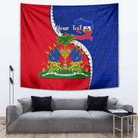 Personalised Haiti Independence Day Tapestry Ayiti National Emblem With Polynesian Pattern - Wonder Print Shop