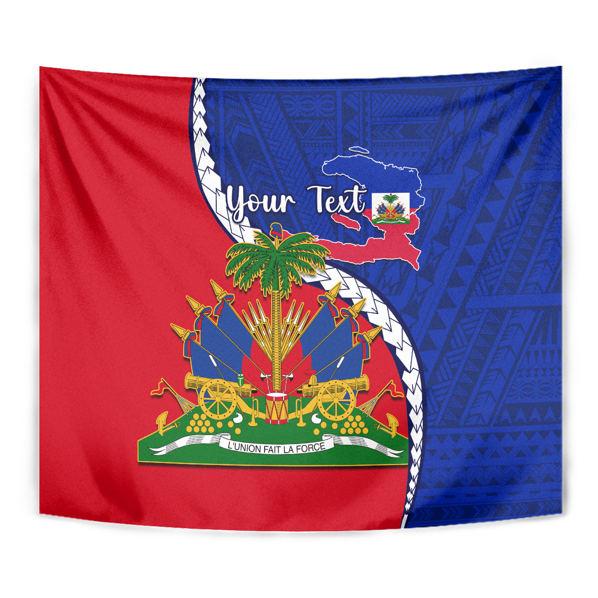 Personalised Haiti Independence Day Tapestry Ayiti National Emblem With Polynesian Pattern - Wonder Print Shop