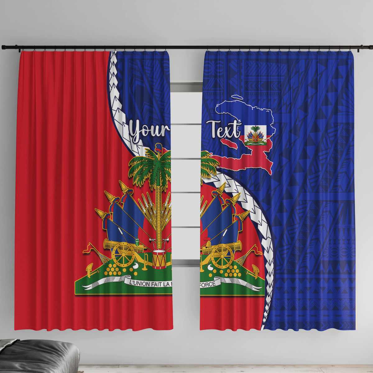 Personalised Haiti Independence Day Window Curtain Ayiti National Emblem With Polynesian Pattern - Wonder Print Shop