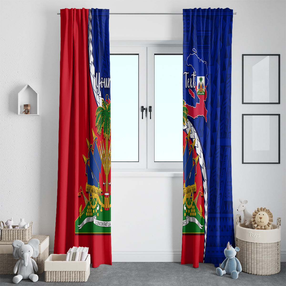 Personalised Haiti Independence Day Window Curtain Ayiti National Emblem With Polynesian Pattern - Wonder Print Shop
