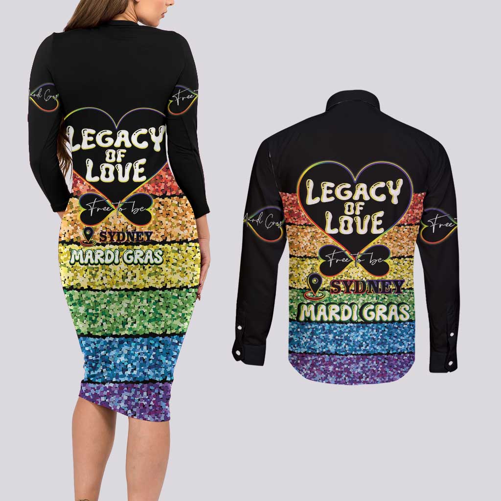 Free To Be Sydney Mardi Gras Couples Matching Long Sleeve Bodycon Dress and Long Sleeve Button Shirt Legacy Of Love