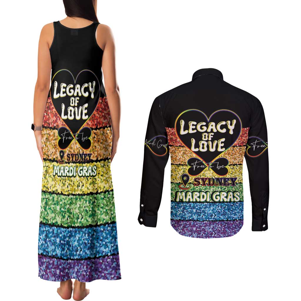 Free To Be Sydney Mardi Gras Couples Matching Tank Maxi Dress and Long Sleeve Button Shirt Legacy Of Love