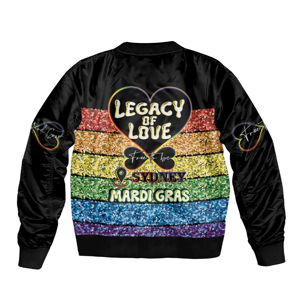 Free To Be Sydney Mardi Gras Sleeve Zip Bomber Jacket Legacy Of Love - Wonder Print Shop