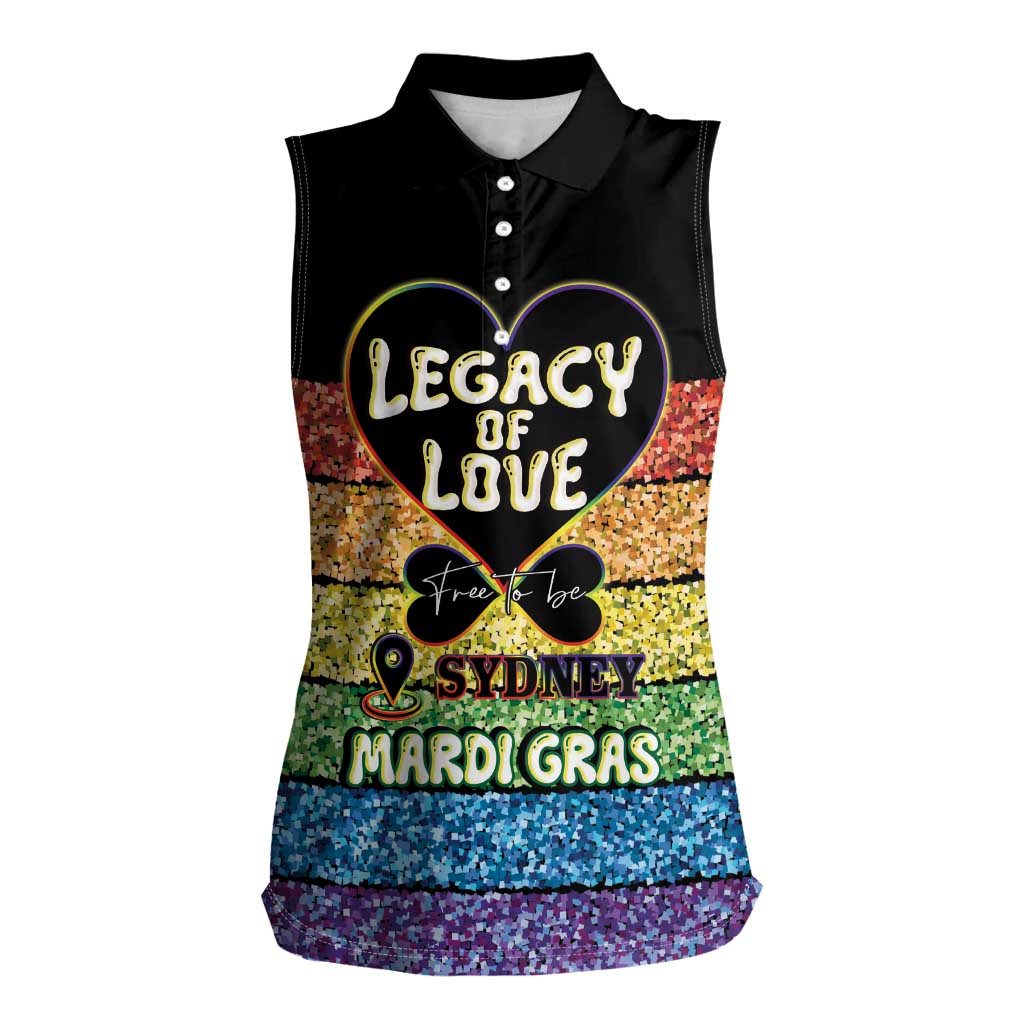 Free To Be Sydney Mardi Gras Women Sleeveless Polo Shirt Legacy Of Love - Wonder Print Shop
