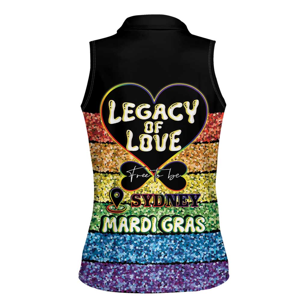 Free To Be Sydney Mardi Gras Women Sleeveless Polo Shirt Legacy Of Love - Wonder Print Shop