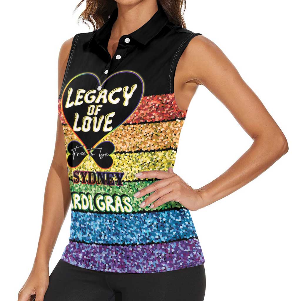 Free To Be Sydney Mardi Gras Women Sleeveless Polo Shirt Legacy Of Love - Wonder Print Shop
