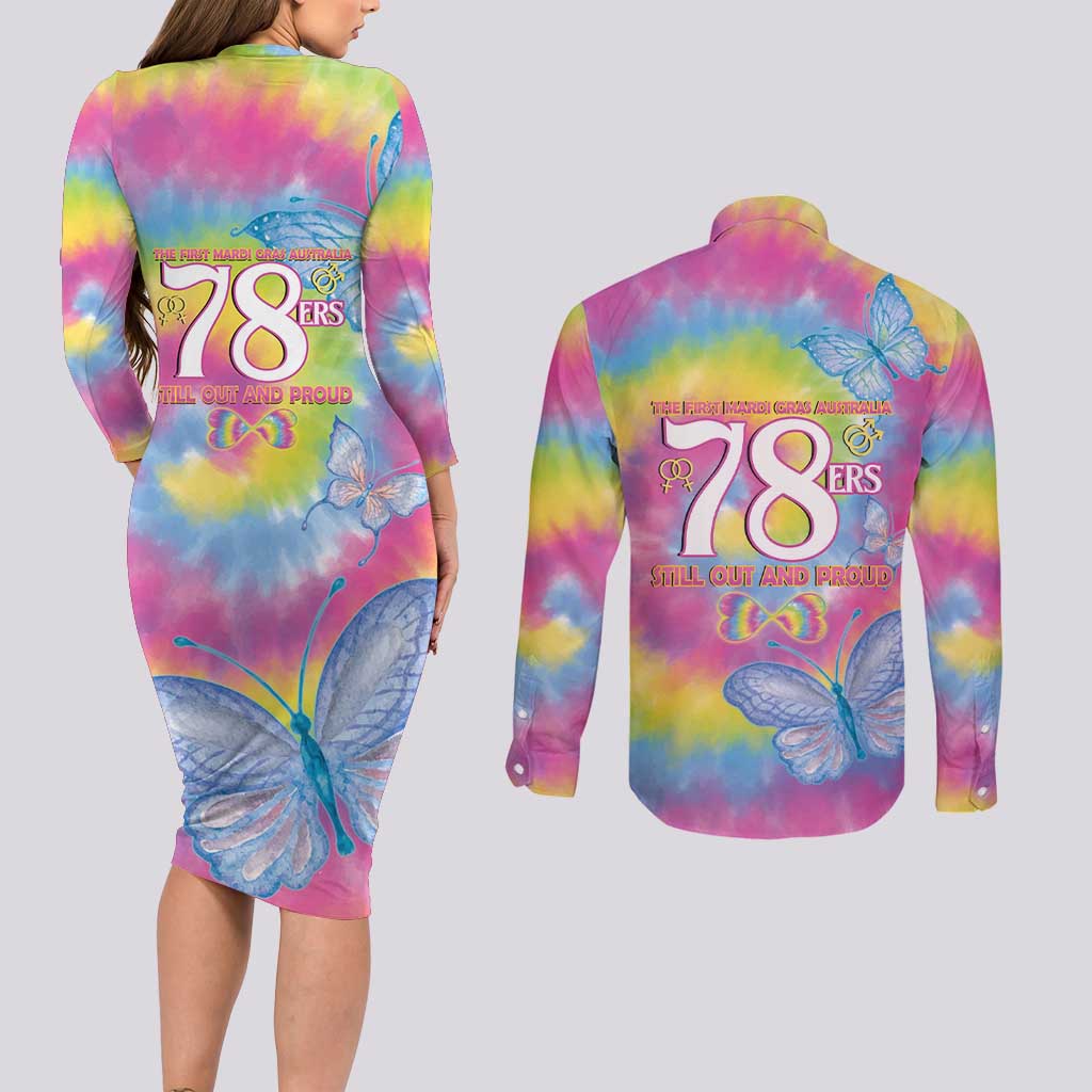 First Sydney Madri Gras Australia Couples Matching Long Sleeve Bodycon Dress and Long Sleeve Button Shirt 78ers Still Out And Proud