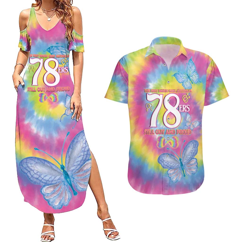 First Sydney Madri Gras Australia Couples Matching Summer Maxi Dress and Hawaiian Shirt 78ers Still Out And Proud
