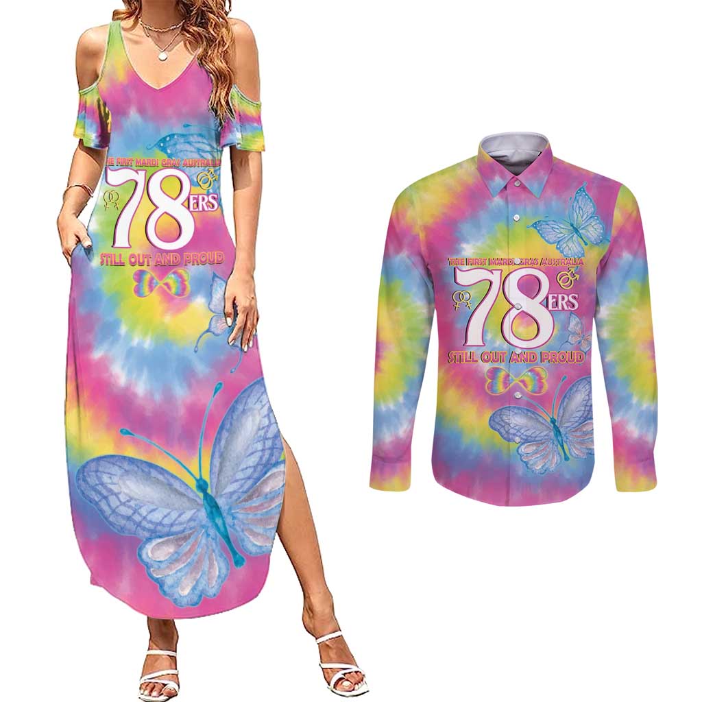 First Sydney Madri Gras Australia Couples Matching Summer Maxi Dress and Long Sleeve Button Shirt 78ers Still Out And Proud