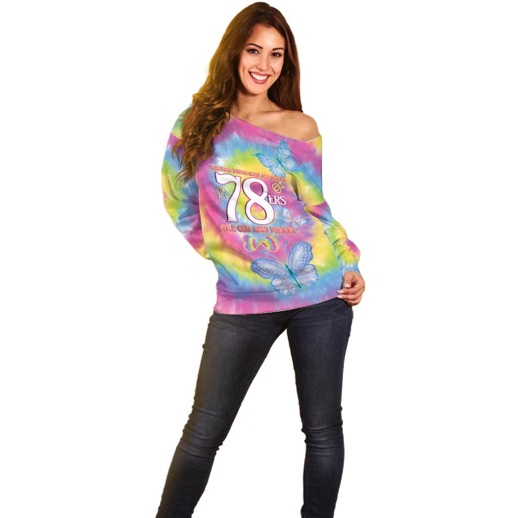 First Sydney Madri Gras Australia Off Shoulder Sweater 78ers Still Out And Proud - Wonder Print Shop