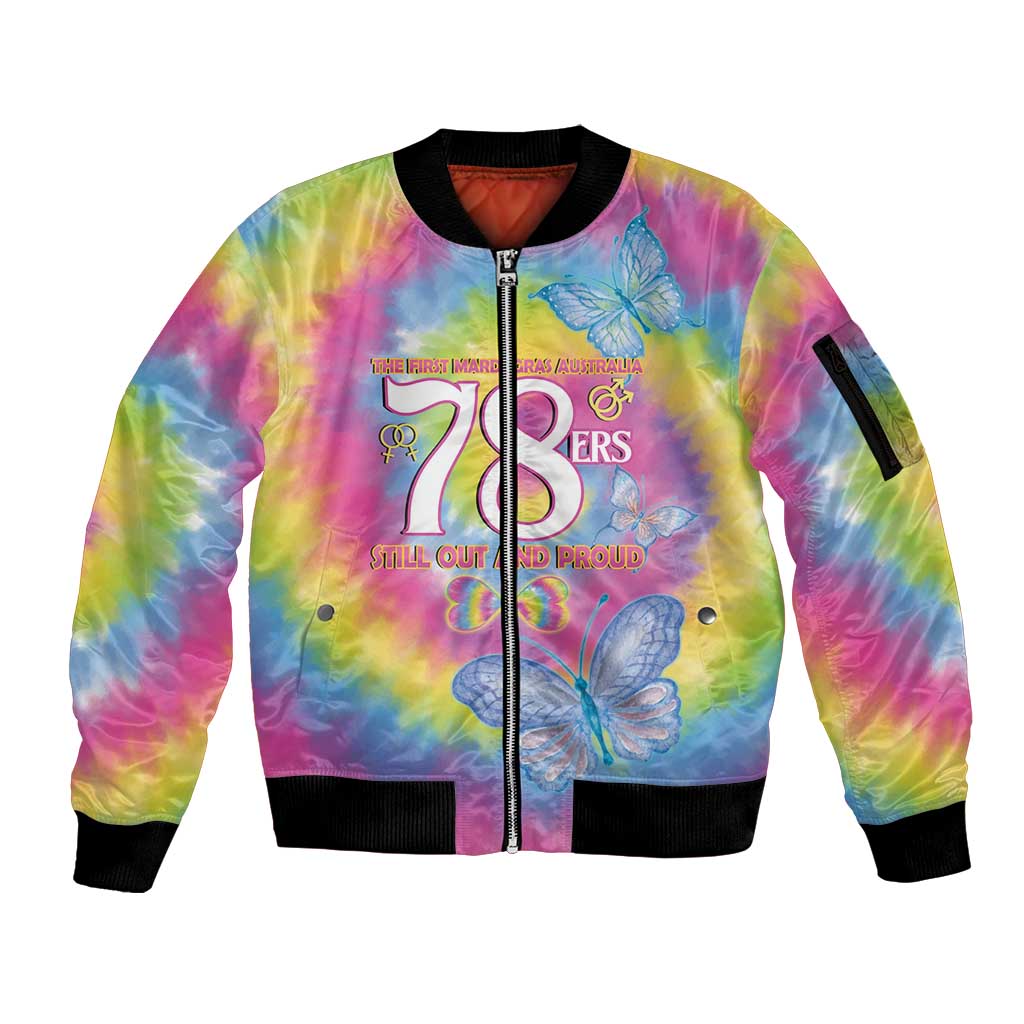 First Sydney Madri Gras Australia Sleeve Zip Bomber Jacket 78ers Still Out And Proud - Wonder Print Shop