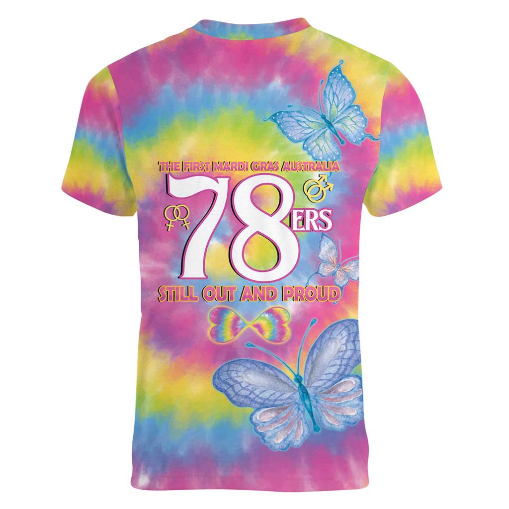 First Sydney Madri Gras Australia Women V-Neck T-Shirt 78ers Still Out And Proud - Wonder Print Shop