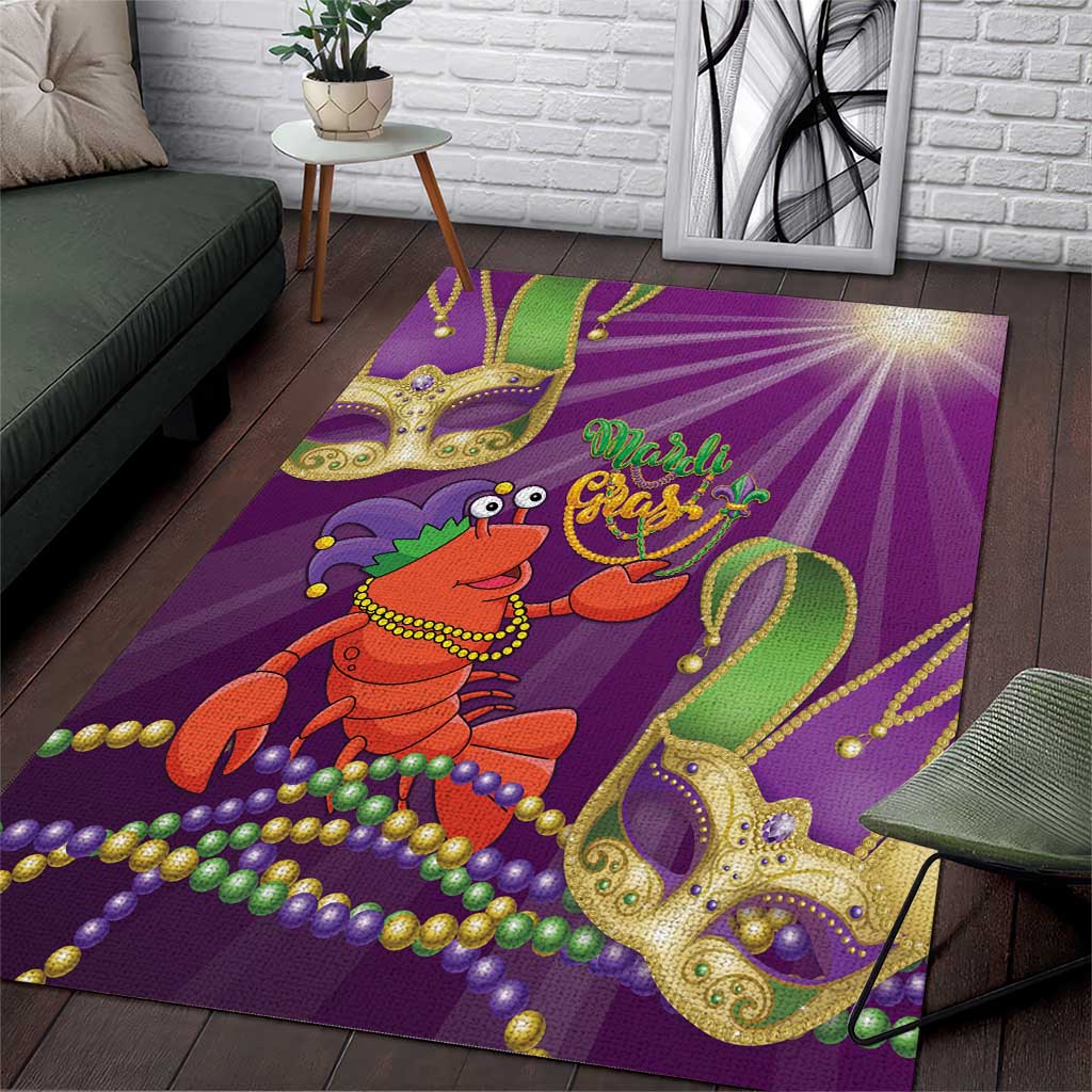 Mardi Gras 2025 Area Rug Funny Jester Lobster With Beads