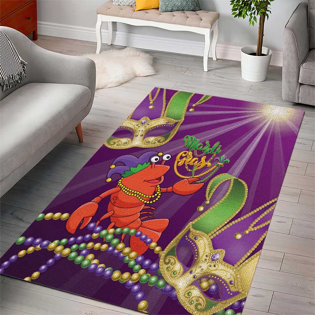 Mardi Gras 2025 Area Rug Funny Jester Lobster With Beads
