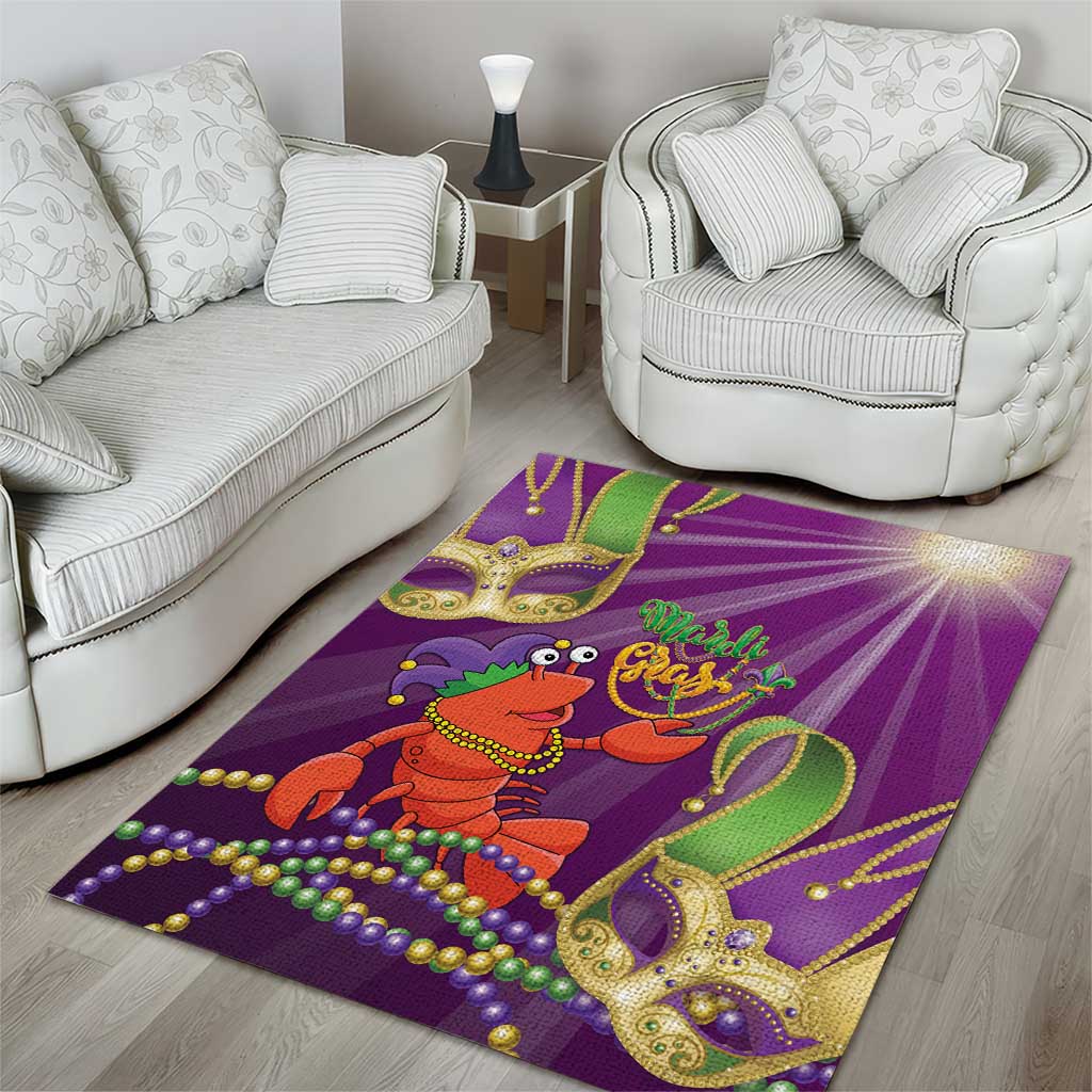 Mardi Gras 2025 Area Rug Funny Jester Lobster With Beads