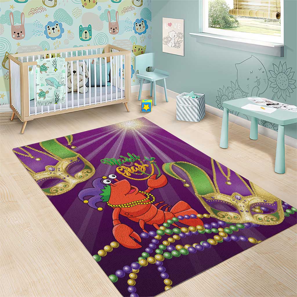 Mardi Gras 2025 Area Rug Funny Jester Lobster With Beads