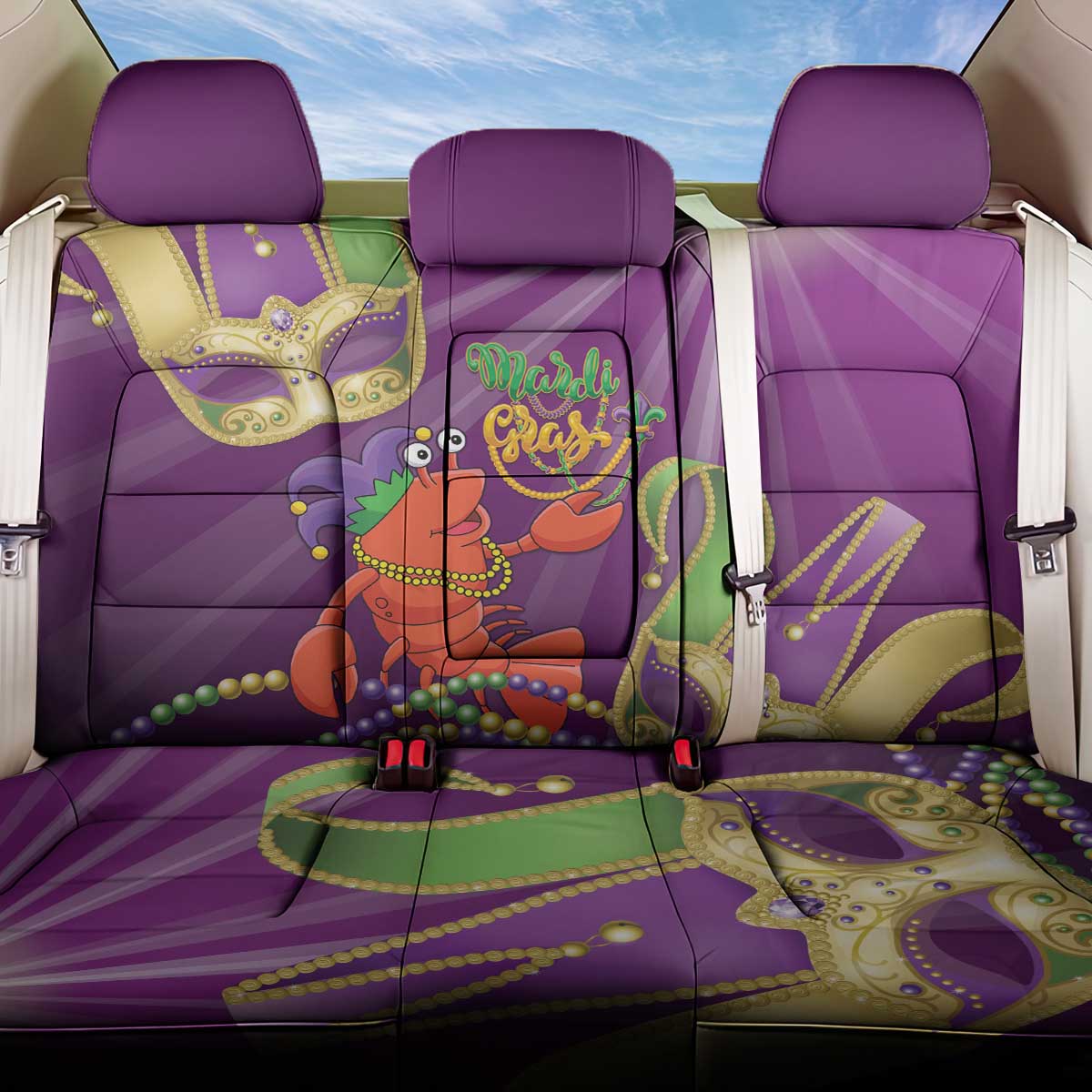 Mardi Gras 2025 Back Car Seat Cover Funny Jester Lobster With Beads