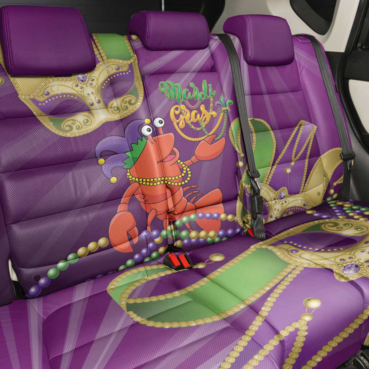 Mardi Gras 2025 Back Car Seat Cover Funny Jester Lobster With Beads