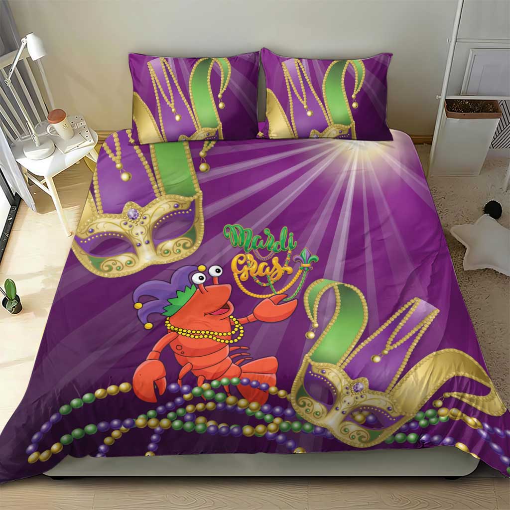 Mardi Gras 2025 Bedding Set Funny Jester Lobster With Beads
