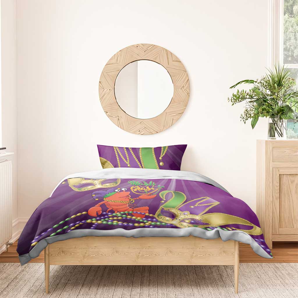 Mardi Gras 2025 Bedding Set Funny Jester Lobster With Beads