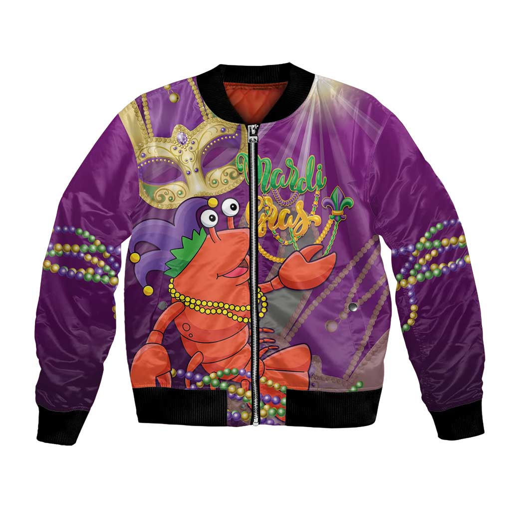 Mardi Gras 2025 Bomber Jacket Funny Jester Lobster With Beads