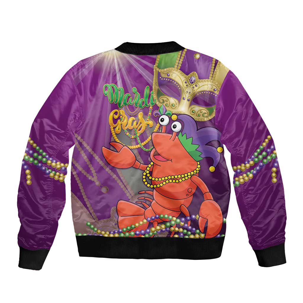 Mardi Gras 2025 Bomber Jacket Funny Jester Lobster With Beads