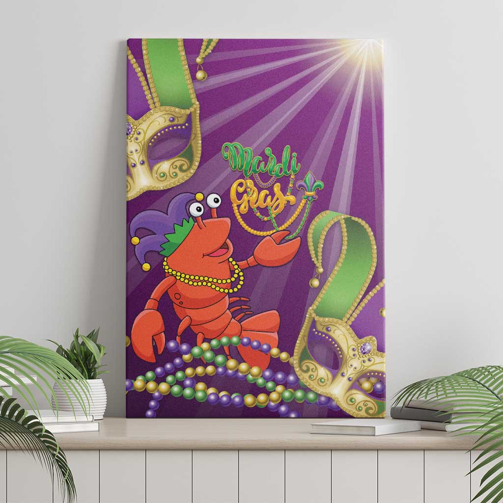Mardi Gras 2025 Canvas Wall Art Funny Jester Lobster With Beads