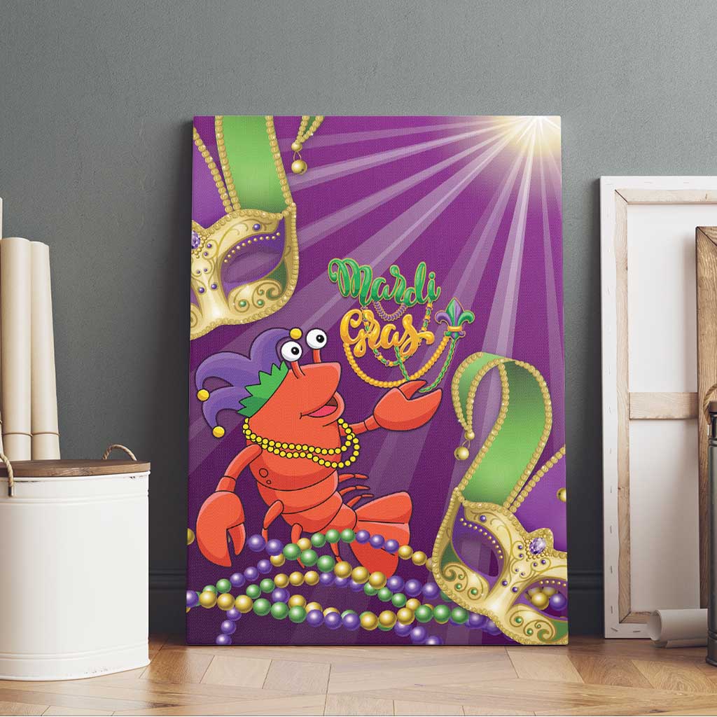Mardi Gras 2025 Canvas Wall Art Funny Jester Lobster With Beads