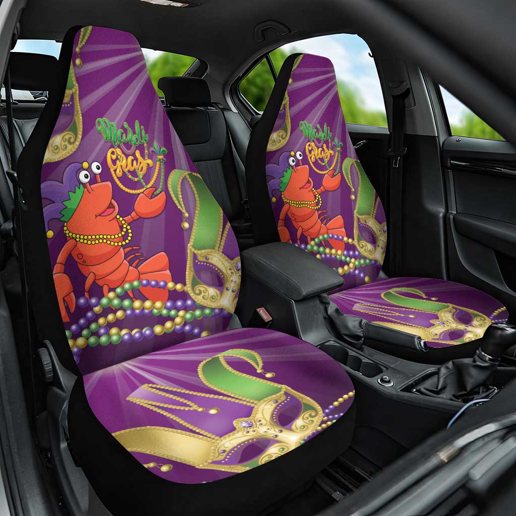 Mardi Gras 2025 Car Seat Cover Funny Jester Lobster With Beads