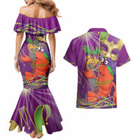 Mardi Gras 2025 Couples Matching Mermaid Dress and Hawaiian Shirt Funny Jester Lobster With Beads